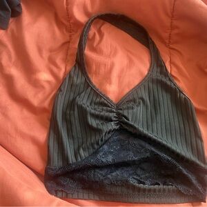 Black Halter Top with Lace Detail